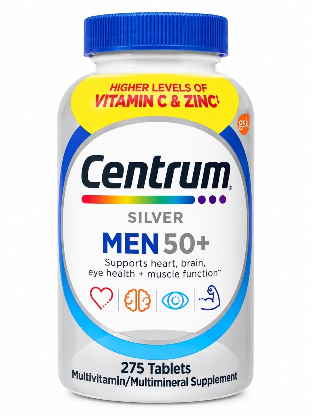 Silver Men 50+ – Centrum – Multivitamínico y Multimineral – 275 Tabletas