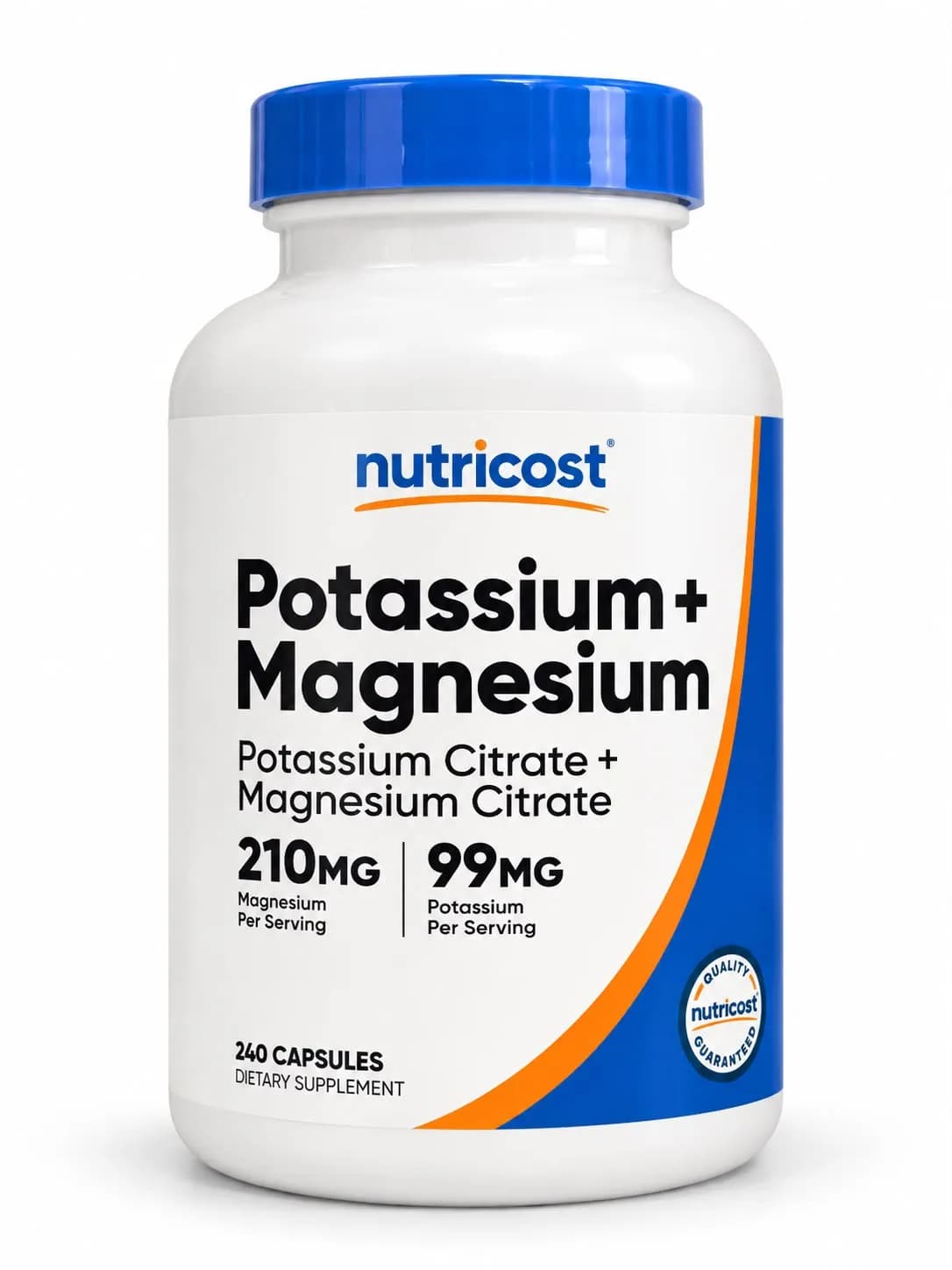 Potassium + Magnesium – Nutricost – 210 mg de Magnesio + 99 mg de Potasio – 240 Cápsulas