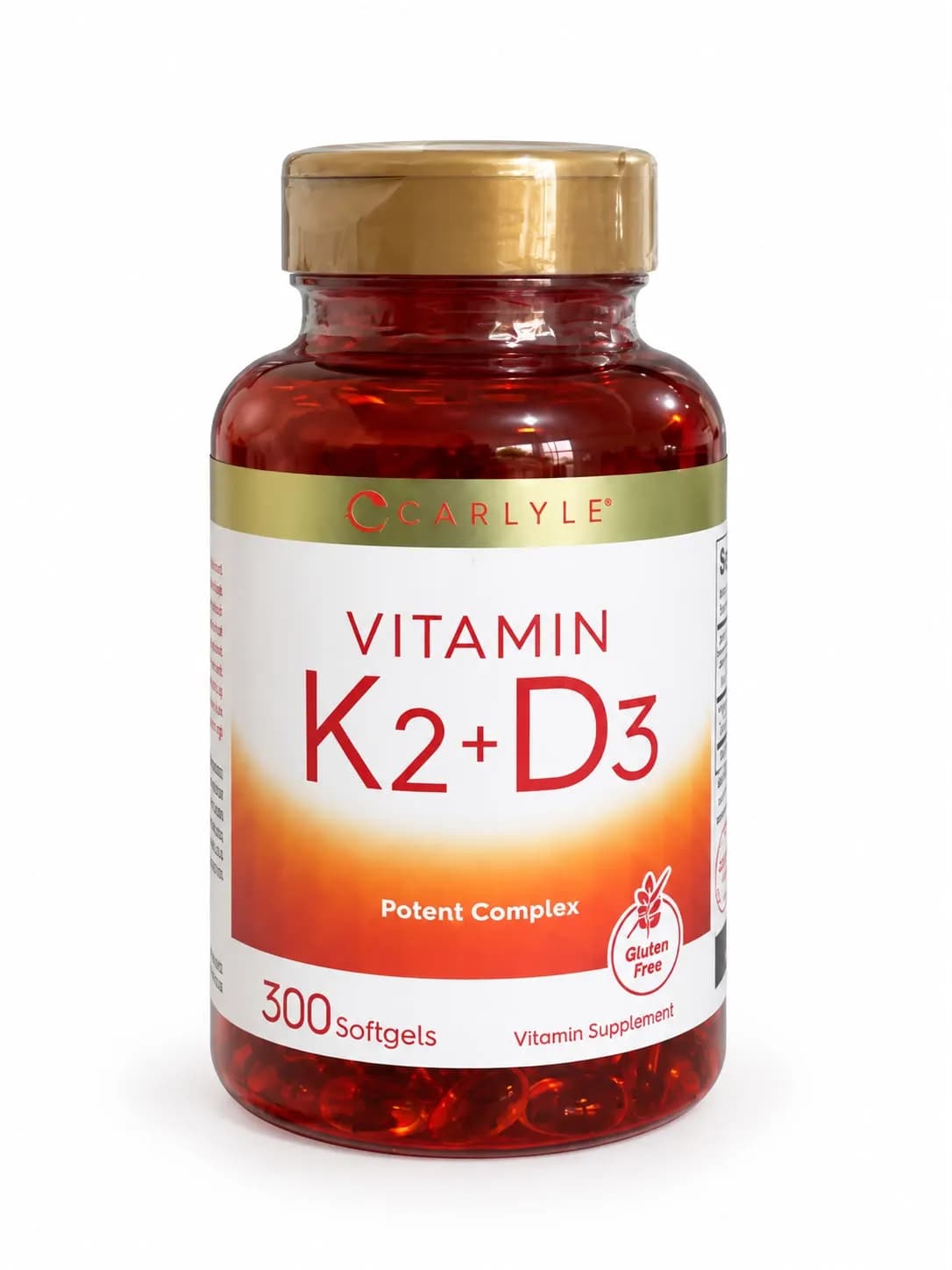 Vitamin K2 + D3 – Carlyle – 250 mcg D3 + 200 mcg K2 – 300 Softgels