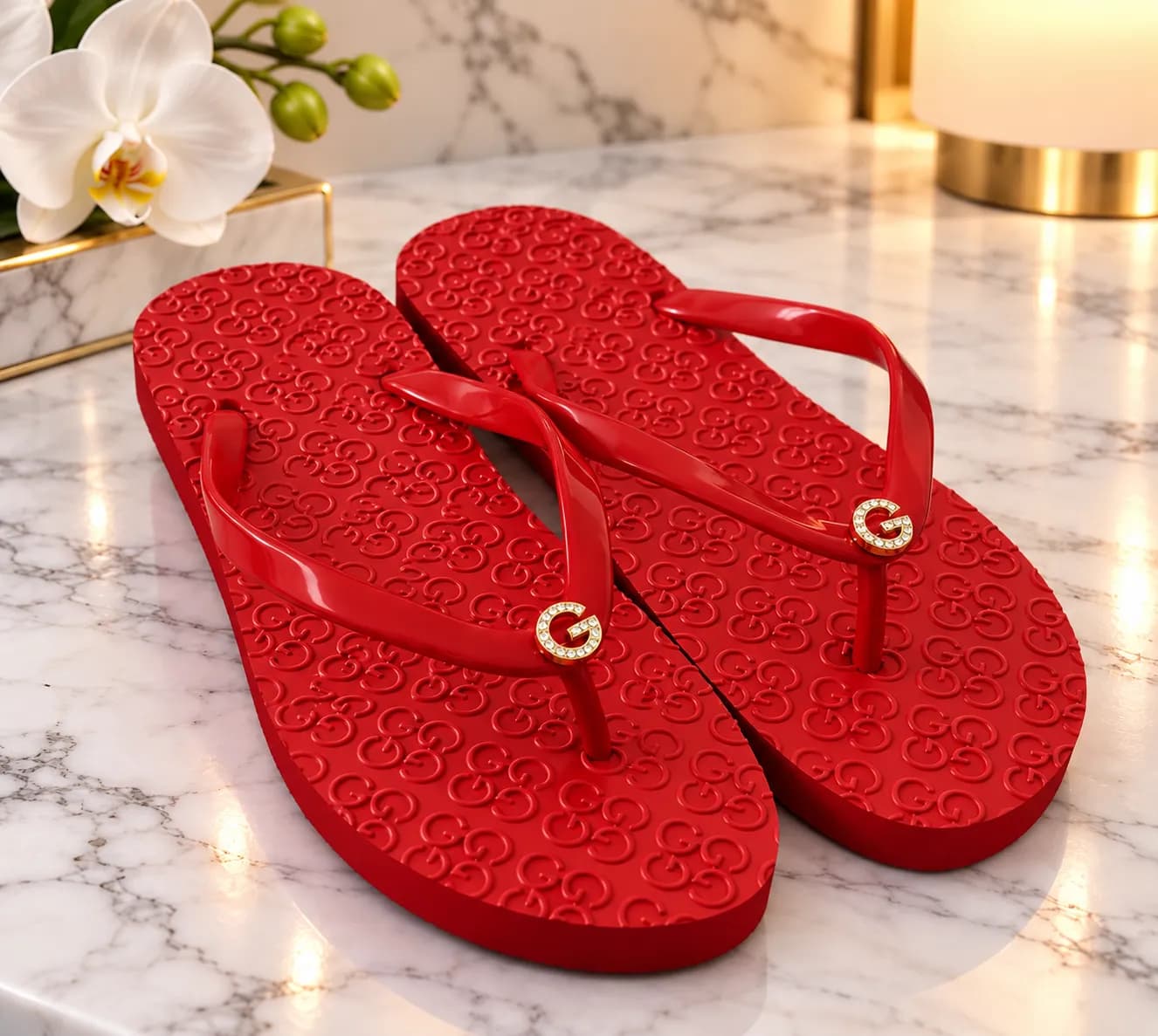 Sandalias para dama rojas con monograma GG y detalle dorado