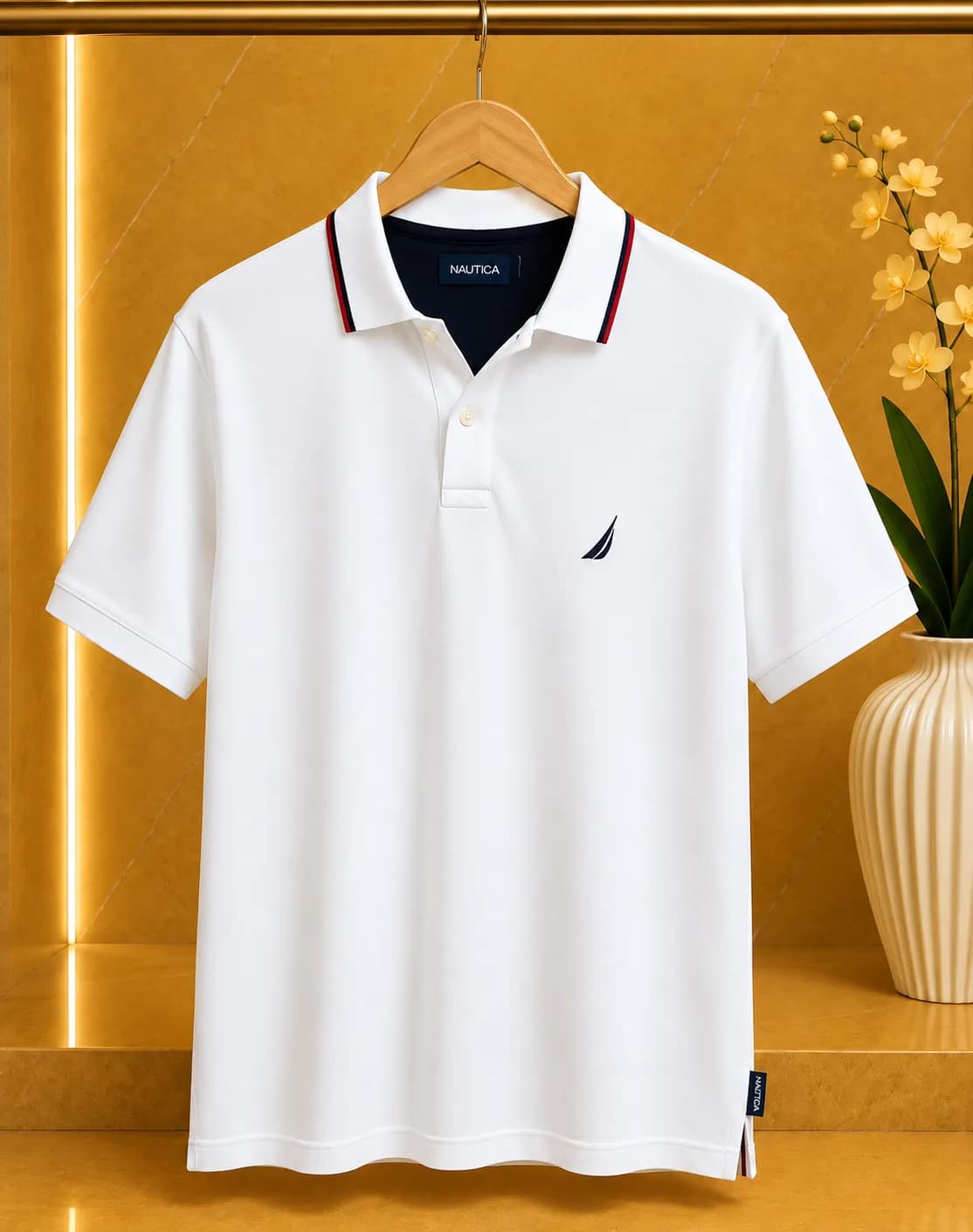 Polo Nautica con Cuello Contraste y Detalle de Ribetes