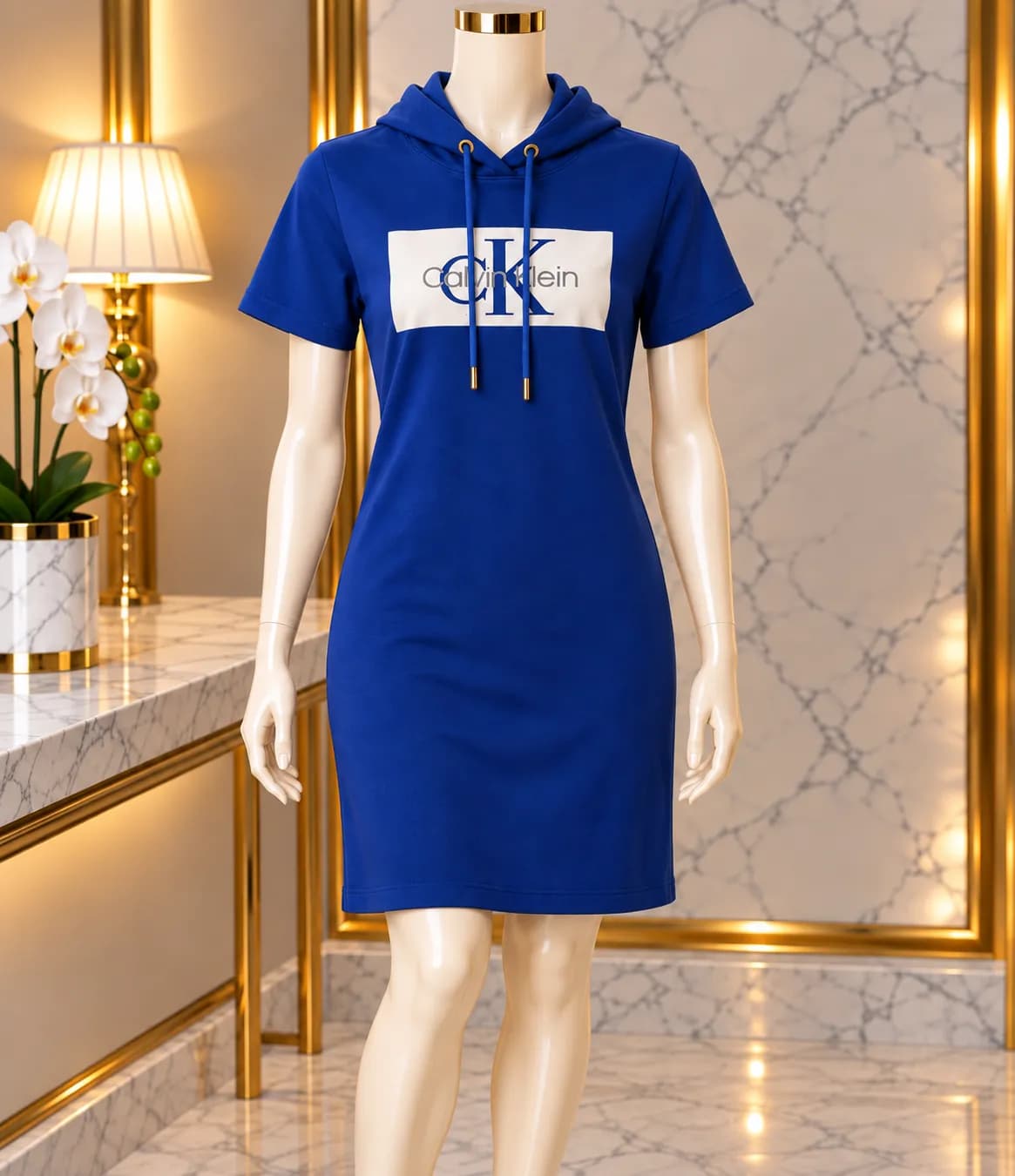 Vestido tipo hoodie Calvin Klein para dama – Azul rey