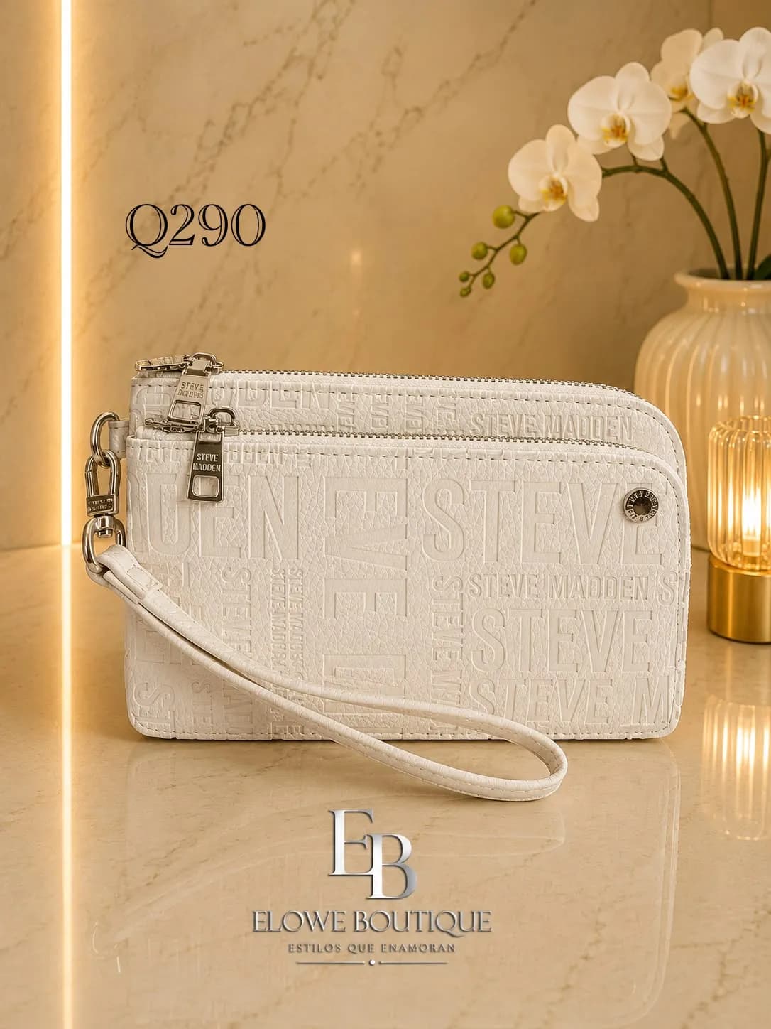 Muñequera Steve Maden Color Blanco Doble Zipper Strap Formal