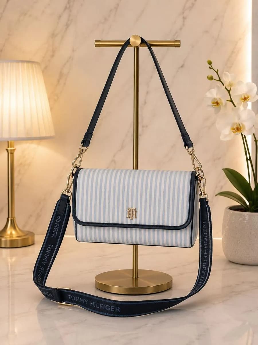 Crossbody / Shoulder Bag Tommy Hilfiger Azul Claro, Rayas Verticales