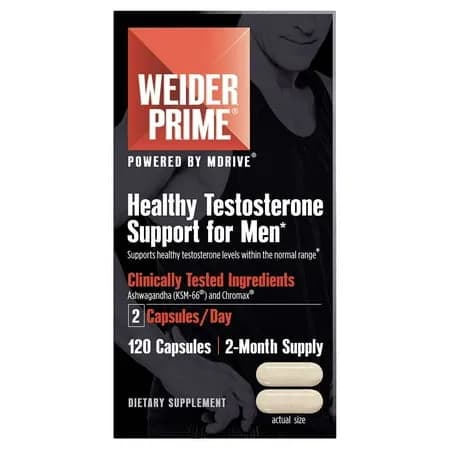 Suplemento de testosterona Weider para hombres. Apoyo saludable a la testosterona para ayudar a aumentar la fuerza y ​​desarrollar masa muscular magra. 120 cápsulas.