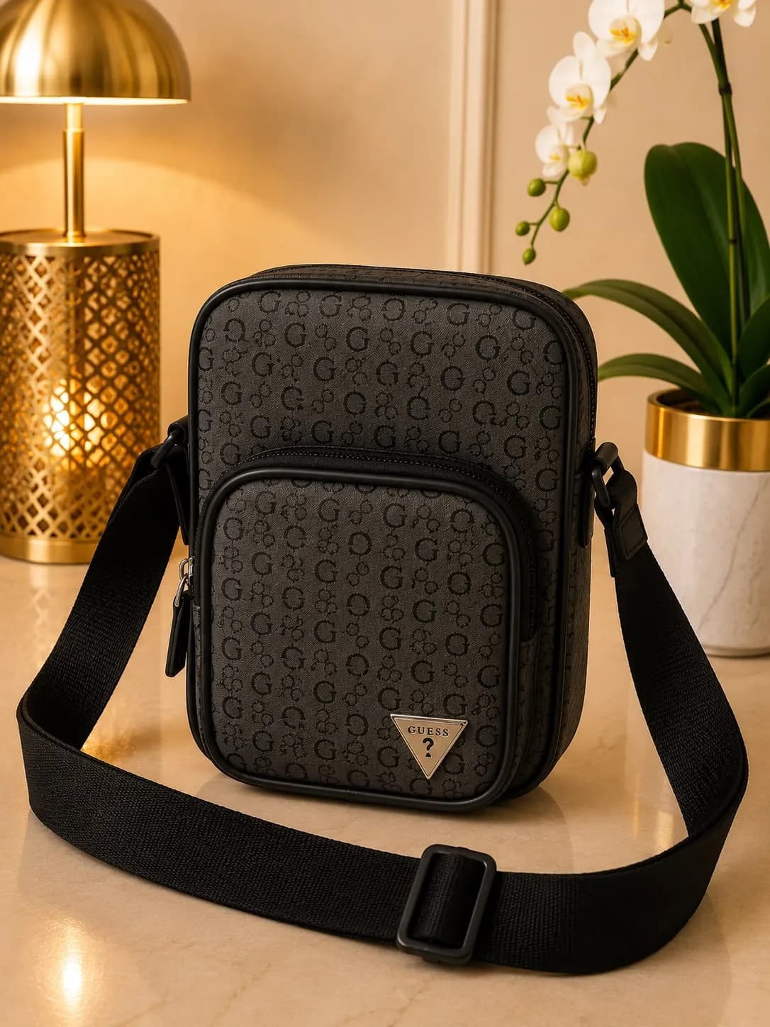 Crossbody Tipo Porta Celular Color Negro Monogrameado Estilo RSG988091