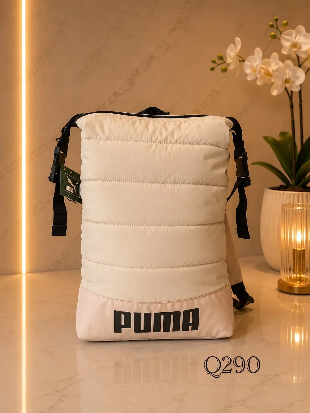 Mochiloa Puma Color Beige Tipo Bolsa con Zipper Arriba