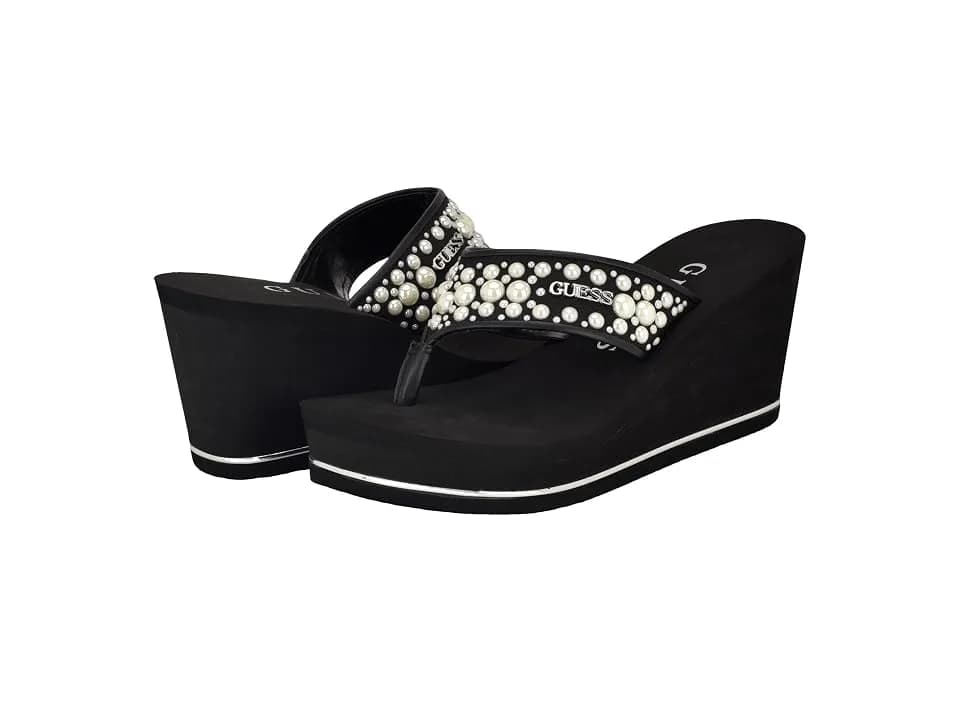 Sandalias GUESS Silus para mujer, color negro: talla 9 M, cuero/material sintético.