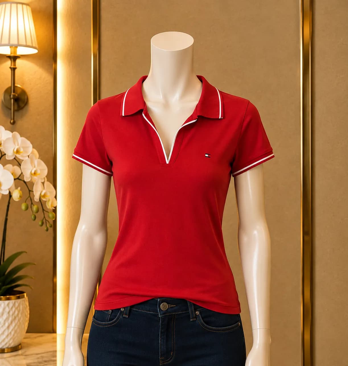 Polo Tommy Hilfiger para Dama – Rojo con Detalles Blancos