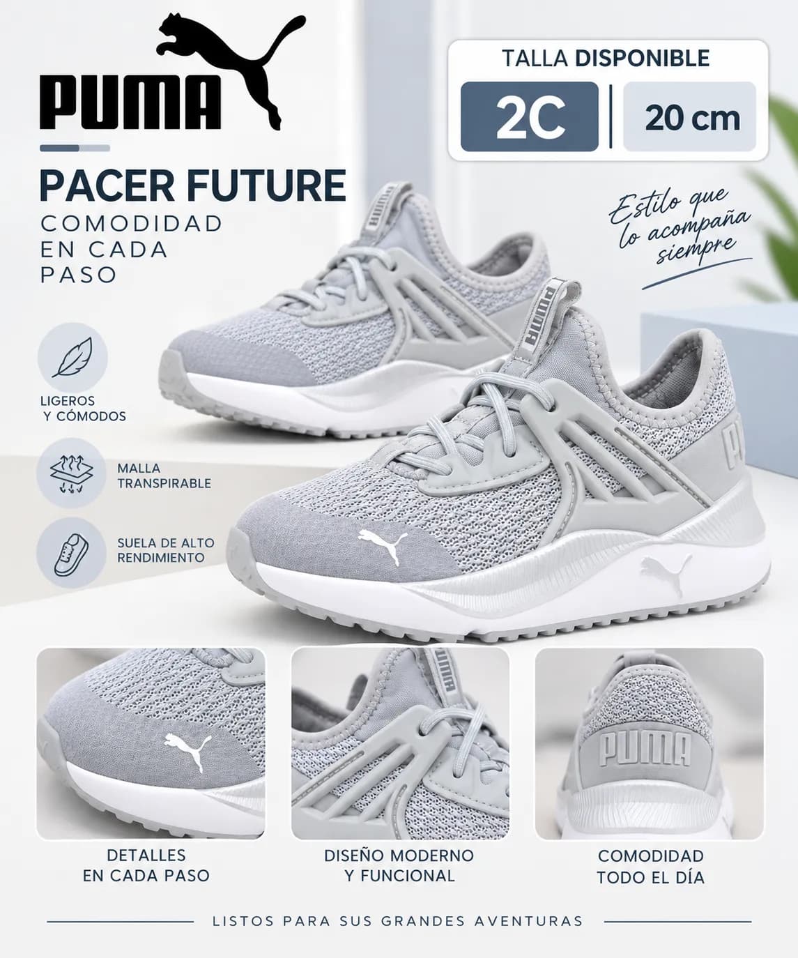 PUMA Pacer Future – Tenis Deportivos Gris Claro