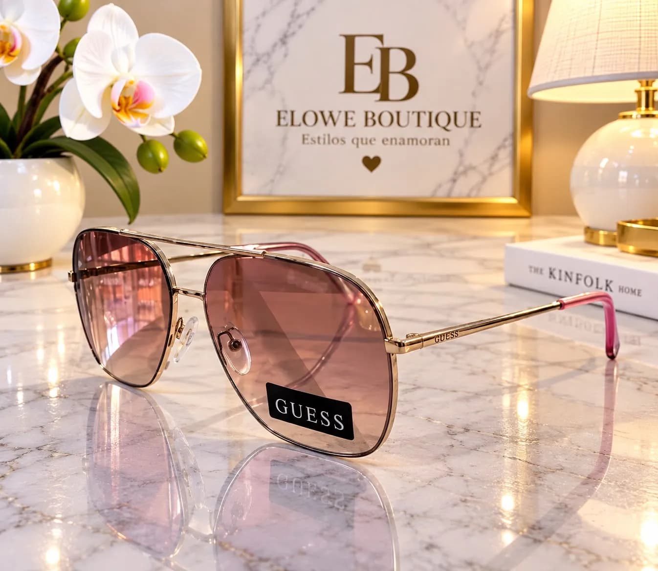 GUESS Lentes de Sol Aviador con Detalle Rosa
